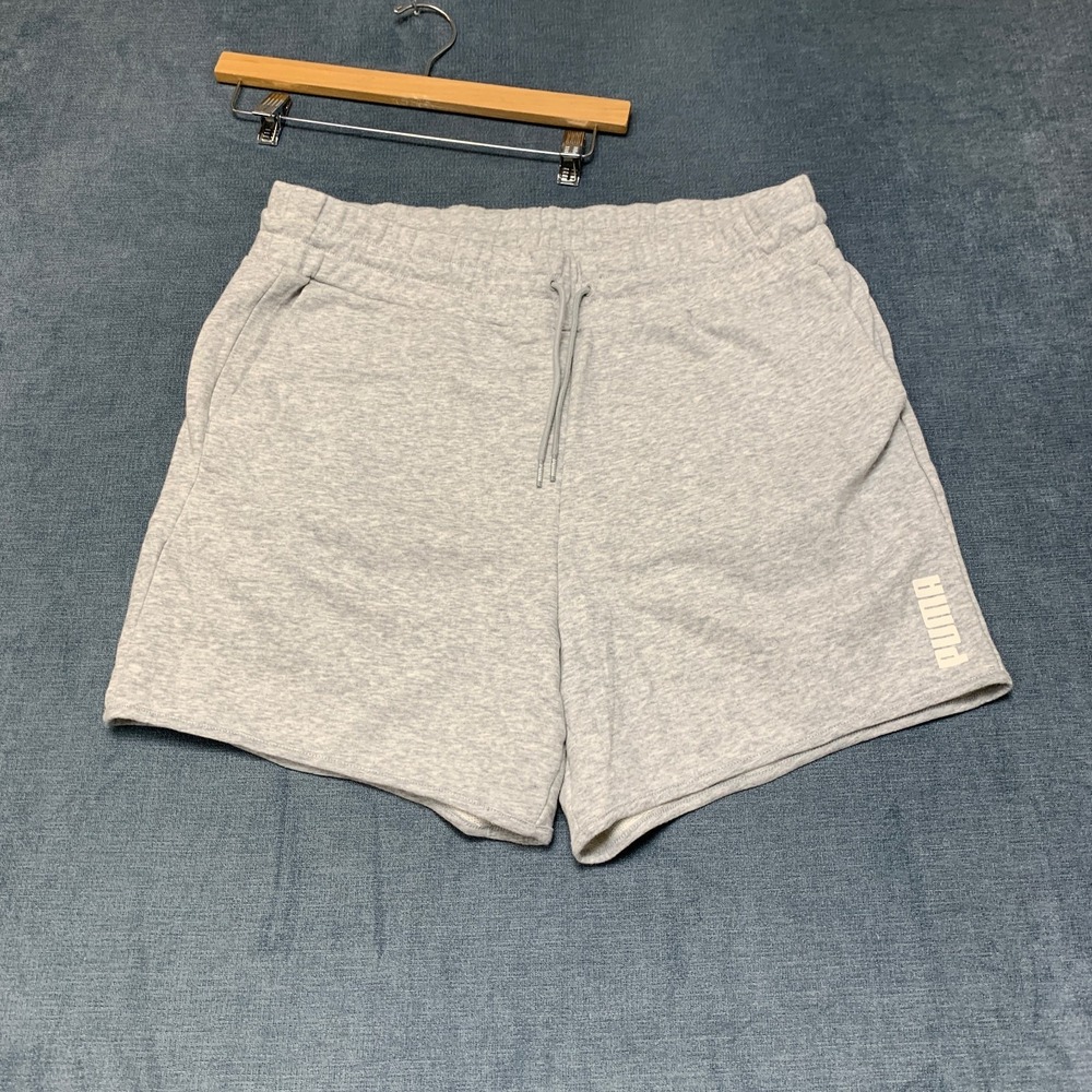 Puma Shorts Womens XL Heather Gray Pockets Logo Drawstring Elastic Waist